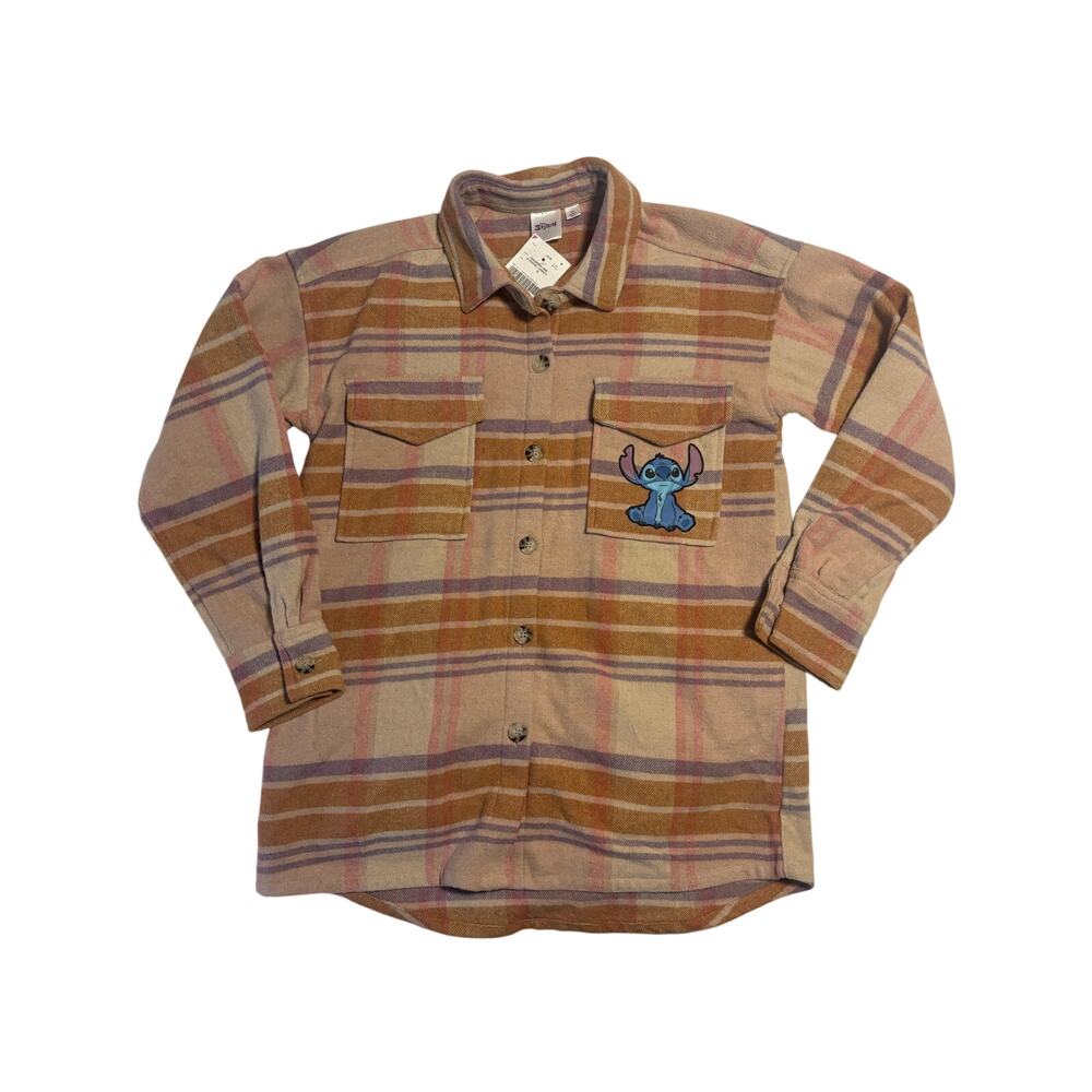 NWT Disney Stitch Shirt Adult Small Pink & Brown Flannel Blue Lilo Disneyland